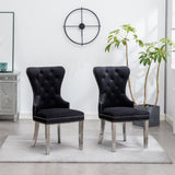 ZNTS Montura Contemporary Tufted Velvet Chair with Nailhead Trim, Set of 2, Black T2574P164573