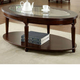 ZNTS Transitional 1pc Coffee Table Dark Cherry Open Bottom Shelf Beveled Glass Top Turned Legs Living B011P144698