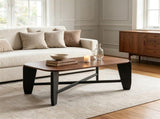 Modern Rectangular Coffee Table, Engineered Wood Center Table with Rubber Wood CrossLeg Base, 132 57989778
