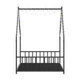 Twin size children's bed frame with LED light strips, roof-shaped iron frame bed, black,78.5" L x W1820P308329