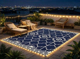Reversible LED Light Outdoor Rug Carpet 12'x9' PP Straw Material with Carry Bag And Ground Stakes 01838261