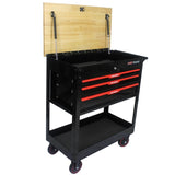3 DRAWERS MULTIFUNCTIONAL TOOL CART WITH WHEELS AND WOODEN TOP W110290503
