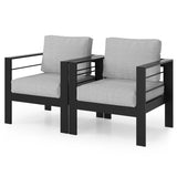 Aluminum Outdoor 2 Pcs Sofa Patio Couch, All-Weather Metal Outdoor Couch with 5