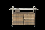 Outdoor Bar Table, Wicker Bar Cart with Cabinet, Patio Serving Cart with steel Top, with one ice W640P253278