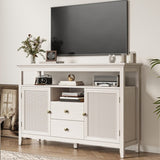 52.8" Rattan Sideboard, Boho Farmhouse Storage with Adjustable Shelves, Accent Buffet B082P232946