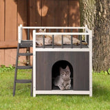 ZNTS 2-Story Wooden Feral Cat House Dog House for Outdoor and Indoor, Pet House with Stairs, Grey & White 10767951