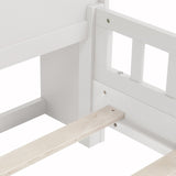 Full Pine Wood Bed with Bookcase Headboard ,LED Motion Sensor Light, Bed Guardrails,White W504P277600