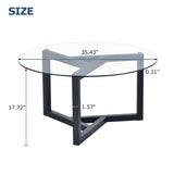 ZNTS ON-TREND Round Glass Coffee Table Modern Cocktail Table Easy Assembly with Tempered Glass Top & WF293702AAB