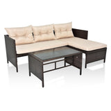 3 Piece Outdoor PE Rattan Furniture Set, Patio Black Wicker Conversation Loveseat Sofa Sectional 41175720