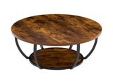 Round Coffee Table, Modern 2-Tier Wooden Center Table with Open Storage, Minimalist Metal 36740458