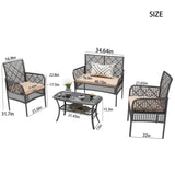 4 Pieces Outdoor Patio Furniture Set,PE Rattan Wicker Garden Conversation Chairs with Tempered Glass W2071P296910