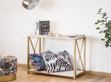 2-Tier Console Table, Gold Sofa Entry Table with White Top and Gold Metal Frame 58656376