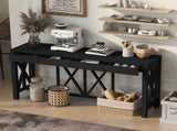 U_Style 60''Acacia Veneer Console with 4 Spacious Drawers, Modern Crisscross Design Entryway N711P289747B