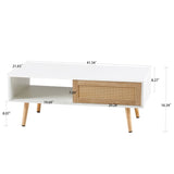 41.34" Rattan Coffee table, sliding door for storage, solid wood legs, Modern table for living room W1265107718