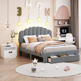Teddy Fleece Queen Size Upholstered Platform Bed with Drawer, Gray WF309187AAE