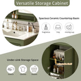 30'' Farmhouse Bathroom Vanity with Ceramic Sink, Soft-Close Door, Adjustable Shelf, Olive Green N729P290712F