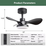 24" Small Ceiling Fan with Light remote control ,Modern Low Profile black Ceiling Fan, 6-Speeds W2352P224345