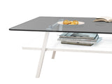 Rectangle Coffee Table, Tempered Glass Tabletop with White Metal Legs, Modern Table for Living Room W241126035