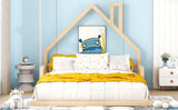 Full Size Wood Floor Bed with House-shaped Headboard, Natural WF304146AAN