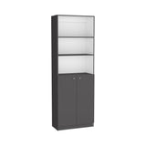 Home 2-Door Bookcase, Modern Storage Unit with Dual Doors and Multi-Tier Shelves -Matt Gray / White B200137837