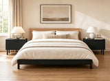 Black Fluted Drawer Nightstand Set of 2, Engineered Wood Metal Side End Table with Adjustable Foot 06148893