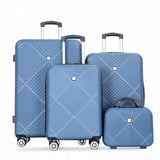 4-piece ABS lightweight suitcase, 14 inch makeup box, aircraft wheels BLUE W284P149260