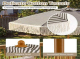 7 Ft Boho Fringe Patio Umbrella Striped Canopy, Wind Vent Aluminum Pole Outdoor Beach Umbrella 57028834