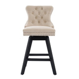 Swivel Velvet Barstools with Button Tufted Decoration and Wooden Legs, and Chrome Nailhead Trim, W1143P241329