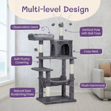 ZNTS 57 inch Cat Tree Cat Tower for Indoor Cats, Cat House with Padded Platform Bed, Toy Balls, Large 81517350