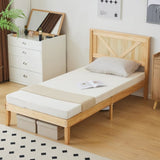 ZNTS Twin Size Solid Wood Platform Bed Frame with Headboard Natural 75180320