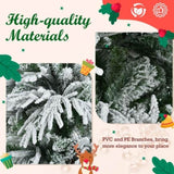 7.5FT Pre-Lit Spruce Snow Flocked Christmas Tree, Artificial Hinged Xmas Tree with 350 Multi-Color N704P199476A