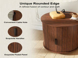 Mid Century Modern Cylinder End Table with Built-in Charging Station & Sliding Door, 2-Tier Storage 06416937