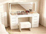 White Makeup Vanity Table with Touch Control 3-Color LED Lighted Mirror, Built-in Charging Station 2 59930352