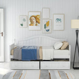Twin Wooden Daybed with 2 drawers, Sofa Bed for Bedroom Living Room,No Box Spring Needed,White WF192860AAK