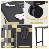 Portable Nail Art Table w/ LED Mirror, Bluetooth, Lockable Drawers, Telescopic Pole - Folding W2700P303417
