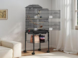 62" Large Metal Bird cage with Rolling Stand, Slide-Out Tray,3 Perches and 4 Feeders, Black 56675370
