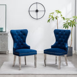 ZNTS Montura Contemporary Tufted Velvet Chair with Nailhead Trim, Set of 2, Blue T2574P164574