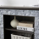 Mantel Stone TV Media Stand with with Faux Stacked Stone Surround, Modern Entertainment Console with W1758P187683