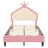 ZNTS Twin Size Lovely Crown Fantasy PU Leather Princess Bed with Tufted Headboard, Pink+Cream N733P198760H