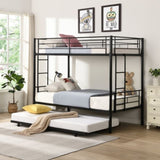 ZNTS Over Twin Bunk Bed Frame with Trundle,Metal Bunkbed with Sturdy Guard Rail and 2 sideLadders for W1916115338