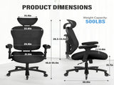 500LBS Big and Tall Office Chair Mesh Breathable, Gaming Chair with Adjustable Backrest Height & 34419171