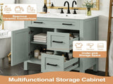30" Sage Green Bathroom Vanity with Ceramic Sink, Solid Wood Frame, 2 Drawers, 1 N729P338555S