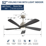 52 Inch Modern Ceiling Fan With Dimmable LED Light 5 Solid Wood Blades Smart Remote Control W934P264729