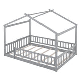 ZNTS Full Size Wood Bed House Bed Frame with Fence, for Kids, Teens, Girls, Boys,Gray WF302177AAE