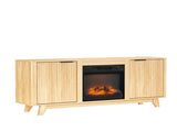 Oak Finish Fireplace TV Stand with 18 Inch Insert & Double Grid Doors, Embossed Particle Board Media 27096333