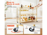 3-Tier Bar Cart with Wheels, Modern Rolling Utility Cart for Home and Kitchen, Mobile Beverage 00599726