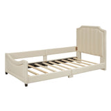Twin Size Upholstered Daybed with Classic Stripe Shaped Headboard, Beige WF308905AAA