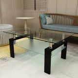 ZNTS Rectangle Black Glass Coffee Table, Clear Coffee Table, Modern Side Center Tables for Room, 88320604