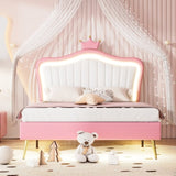 ZNTS Full Size Upholstered Bed Frame with LED Lights,Modern Upholstered Princess Bed With Crown WF307962AAH