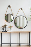 29.5" in On-trend Hanging Round Mirror with Black Framed and with Rope Strap Contemporary Industrial W2078124368